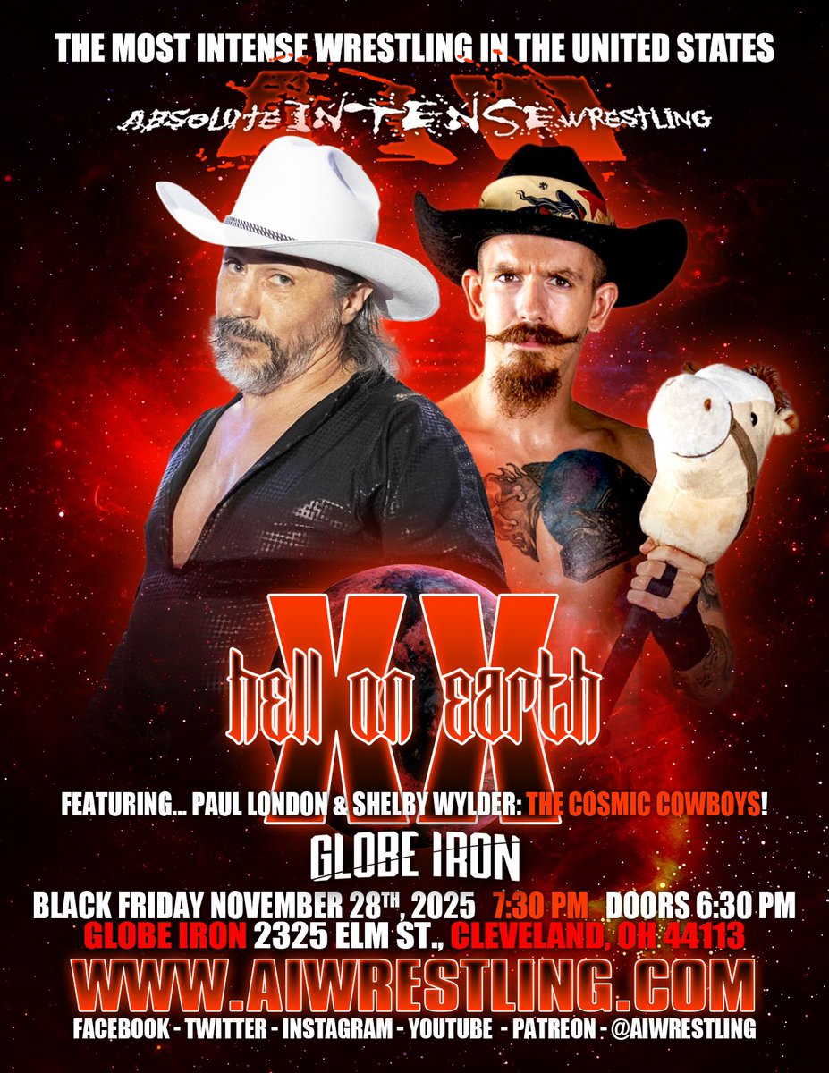 11/28 Cleveland, Ohio 
<a href="/globeironcle/">Globe Iron</a> 
<a href="/LondonFu/">London...Paul London</a> returns to AIW and he’s bringing <a href="/ShelbyWylder/">Shelby Wylder</a> with him!
Tickets: axs.com/events/1054850…