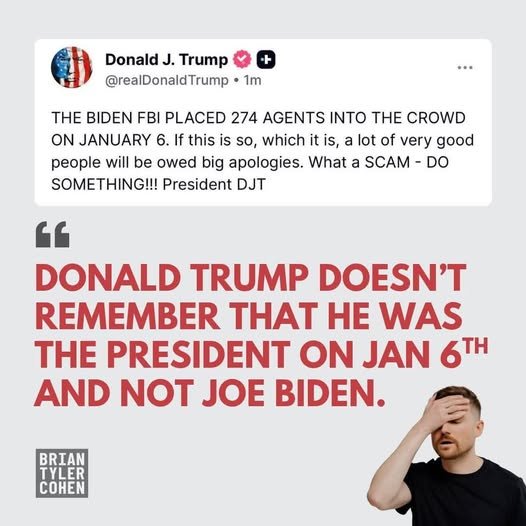 Trump's losing it! Soon, he won't remember he's the current president! Sounds like Congress will soon have to get their sharpies ready to invoke the 25th Amendment! 😆 😂 😆