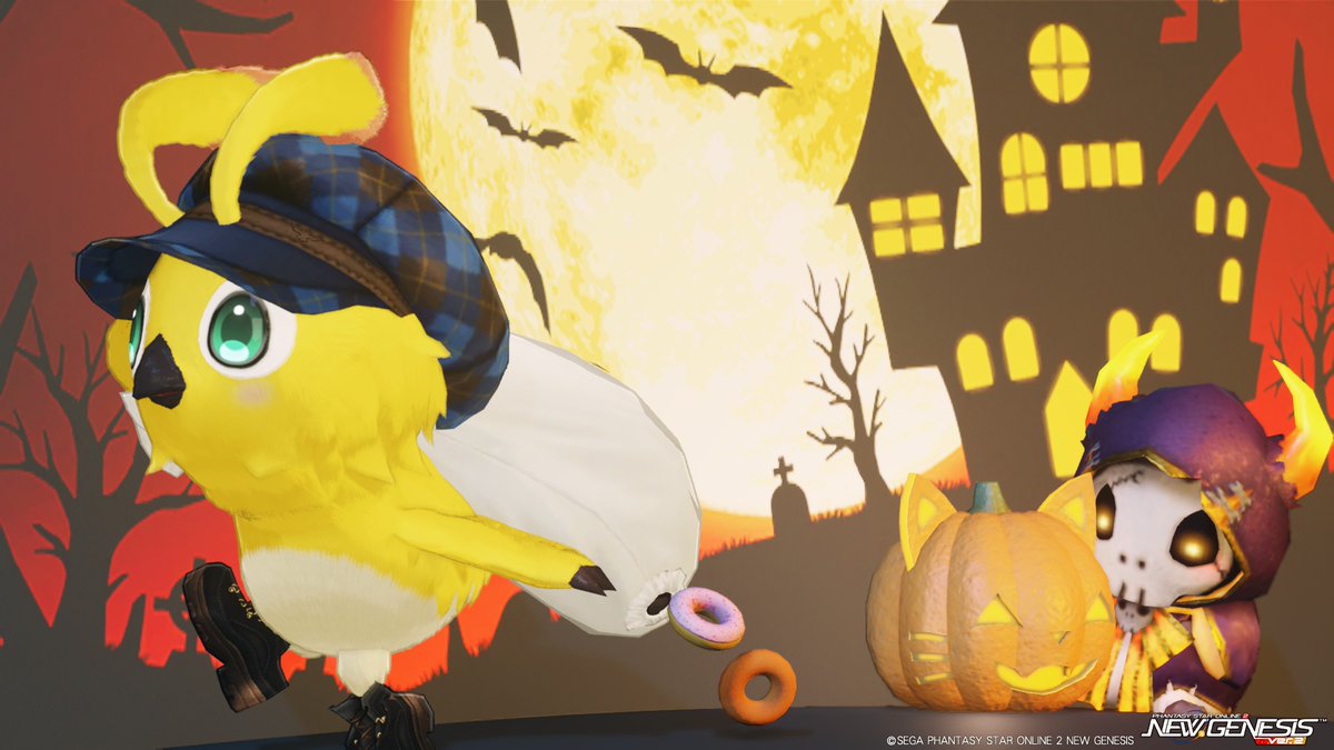 お菓子いっぱいもらうぞ～♪🐤🍩🍩🎃💀 
#PSO2NGS