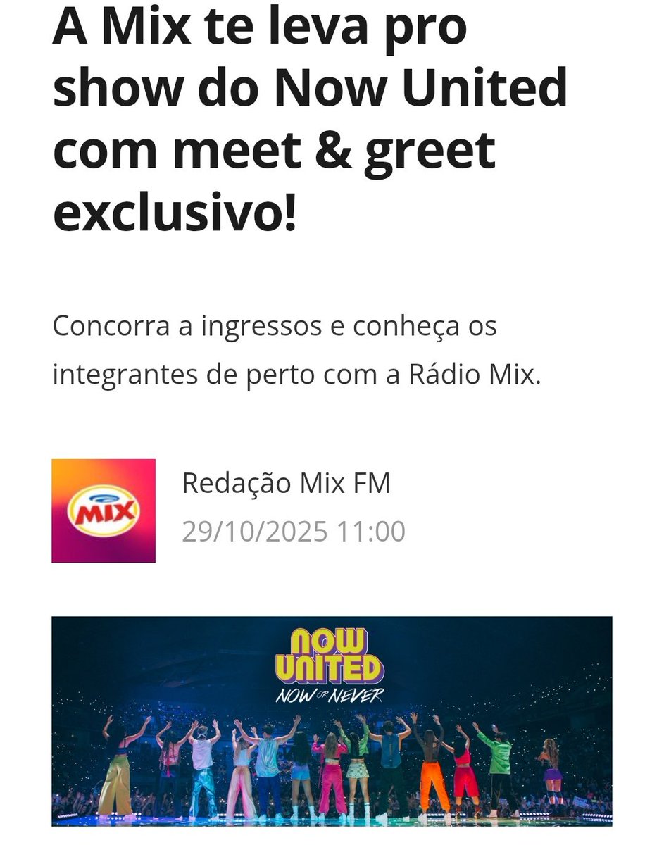 nowunitedsenior's tweet image. PROMOÇÃO! A Rádio Mix está dando três pares de ingresso para o show da Now or Never Tour no dia 14 de novembro, em São Paulo, com direito a meet & greet! Para participar, entre no link abaixo ou direto no site deles. Boa sorte a todos! ❤️