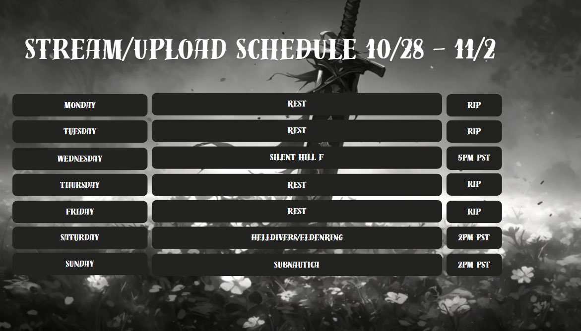 🪦GOOOODDDDDDAFTERNOOOONNNN DEVVERRYONNEEE! I HAVE RISEN AGAIN FROM THE GRAVEYARD! ARISE WE’RE GONNA FINISH SILENT HILL F FR THIS TIME! HERES THE SCHEDULE🪦 

#Avvyケモず #Avvy #indie_anime #Skeleton #silenthillf