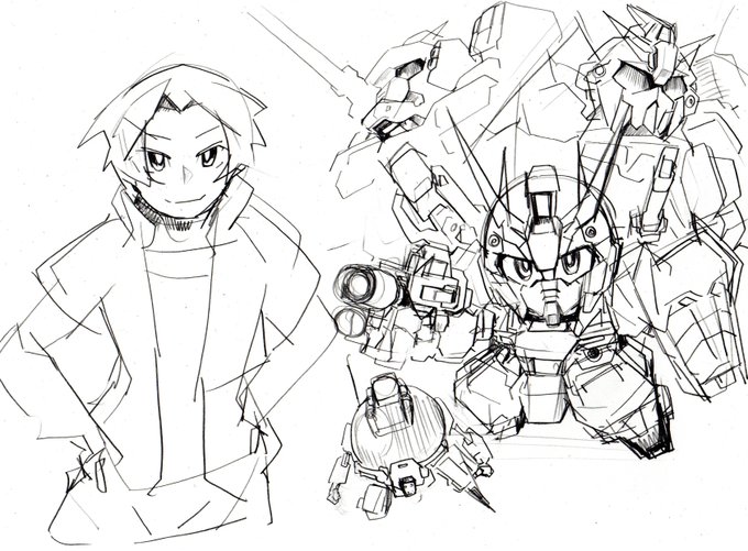 自分とこのビルドシリーズ2次の主人公と主人公機のイメージ ベースはユニコーン。頭に左下のプチモビポッドを内蔵するギミックあり