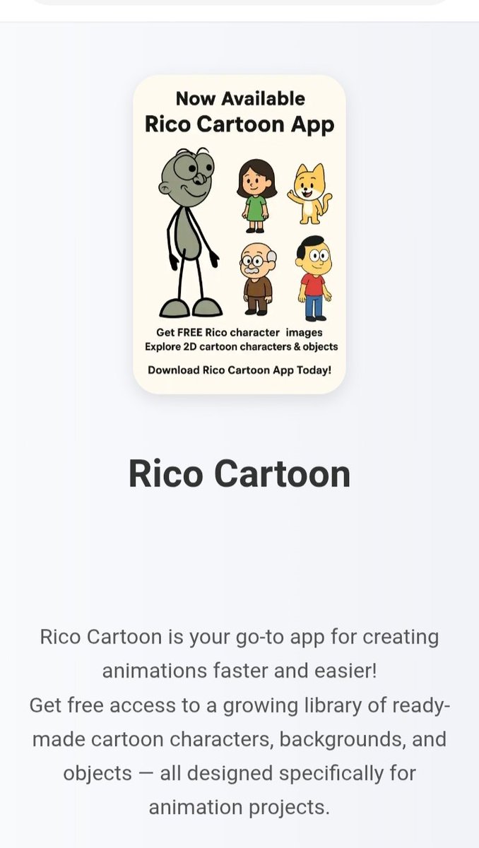 ObynoTutorial's tweet image. Something exciting is coming!  

I’m working on an app called Rico Cartoon — packed with cartoon characters, backgrounds, and props for animators.

Launching this Saturday! 🚀  
If you create animations, you’ll love what’s coming.