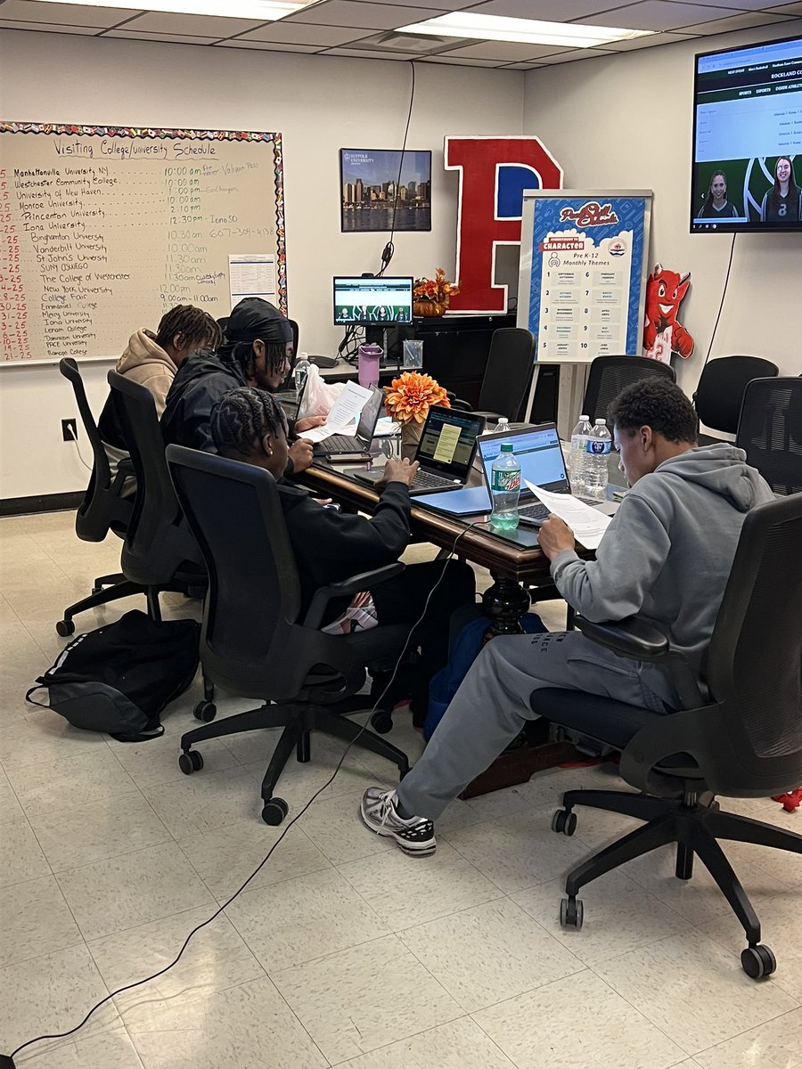 Today, Dr. Roman met with our senior athletes to talk about SUNY colleges—their majors, locations, and opportunities. Our students also took advantage of SUNY Free Application Week by completing their applications!