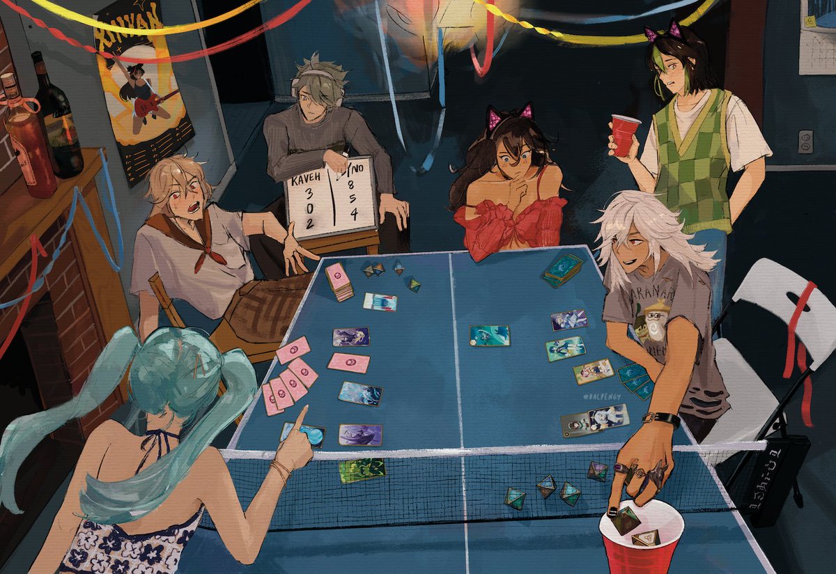 dalpengy's tweet photo. tcg night/house party with the sumeru gang (originally for a cyno zine) #genshinimpact https://t.co/aIbGJ2COtR