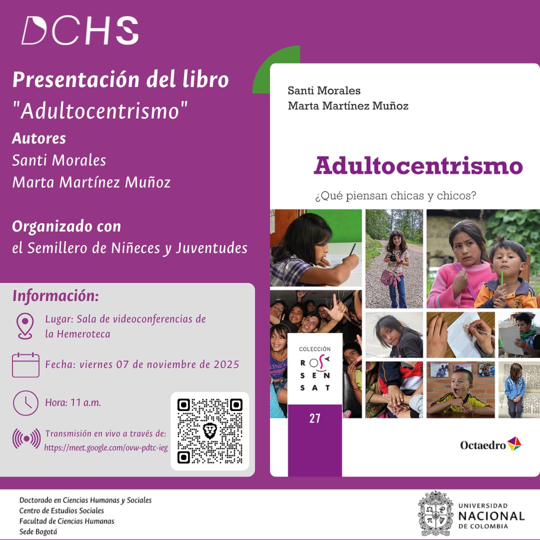 📚📢 PRESENTACIÓN DE LIBRO - ADULTOCENTRISMO  📚📢

🖋️ Extendemos la invitación a participar de la presentación del libro: "Adultocentrismo " con la autoría de Santi Morales y Marta Martínez Muñoz.

👨‍🏫👨‍🏫 Organizado con el Semillero de Niñeces y Juventudes.