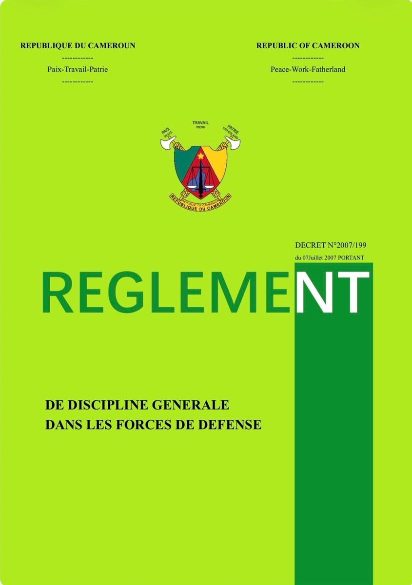 DSonseh's tweet photo. Règlement de discipline générale issu du décret Nr 2007/199 du 7Juillet2007.

Discipline générale des forces de défense de notre pays.Les articles 17 à 21 disent: Vous avez le droit de ne pas obéir à des ordres illégaux venant de vos supérieurs ! 

Pdf
 https://t.co/rw1dk62sfv… https://t.co/qySa17rTUS