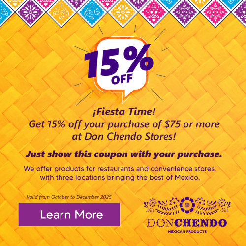 Fiesta Time! 🎉

Enjoy 15% OFF your purchase of $75+ at <a href="/donchendomp/">Don Chendo</a>  Stores 🇲🇽

Bring the best of Mexico to your table! Offer valid Oct–Dec 2025.

👉 Show this coupon at checkout!