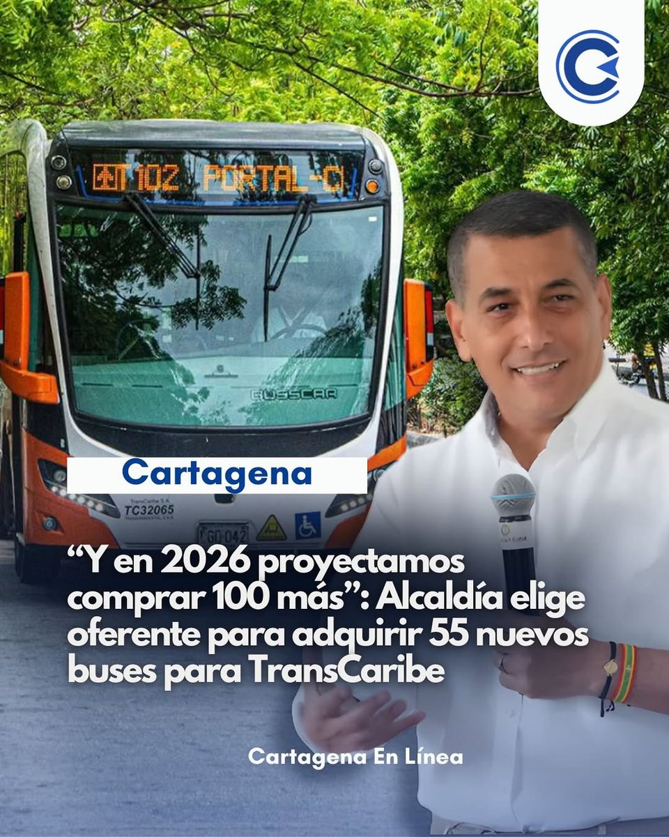 dumek_turbay's tweet photo. La primer flota de 52 se incorpora en 2026. Al término de nuestro gobierno @TranscaribeSITM Operador  (del que @AlcaldiaCTG es responsable), tendrá más de 150 buses nuevos, entregando un Sistema fortalecido, con mayor frecuencia y más rutas habilitadas en todo el territorio Distrital. ¡AVANZAMOS!