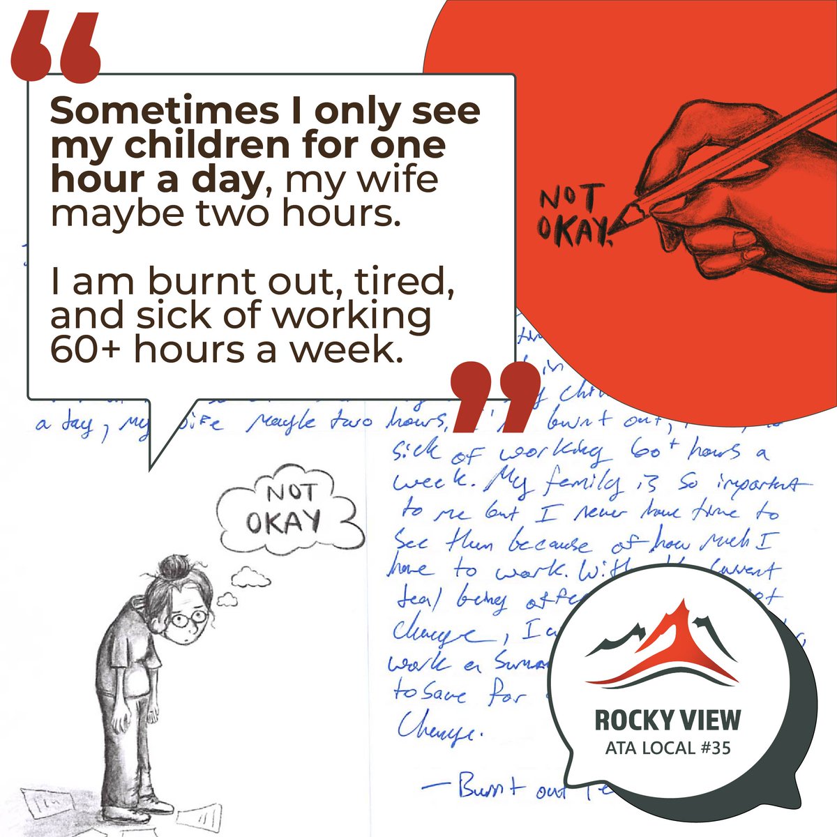 Public education is NOT OKAY.

We ask you to reflect, recognize the emotional toll, and take a stand for the future of public education.
📢 Share our messages.

📚 Get informed.

✊ Advocate fiercely.

Support public education. Support our future.
#Red4EdAB #AlbertaTeachers
