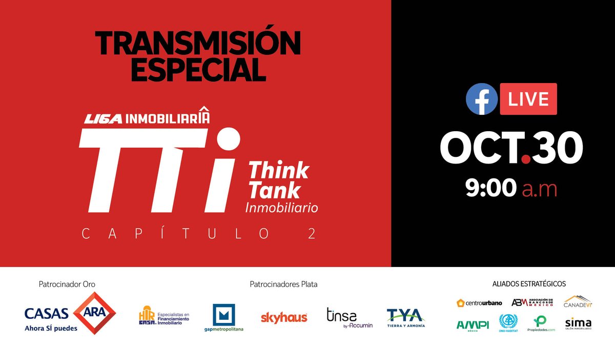 CentroUrbanoTV's tweet photo. 🎥 | ¡Transmisión especial de @ligainmob!

No te pierdas la transmisión del 2º capítulo del #ThinkTankInmobiliario donde podrás conocer las ideas y propuestas nuevas que se suman al sector vivienda e inmobiliario 🏡🏙️

📆 #Mañana
⏰ 9:00 am
📍 Facebook y YouTube de @CentroUrbano https://t.co/A1Gc3mA2Gd