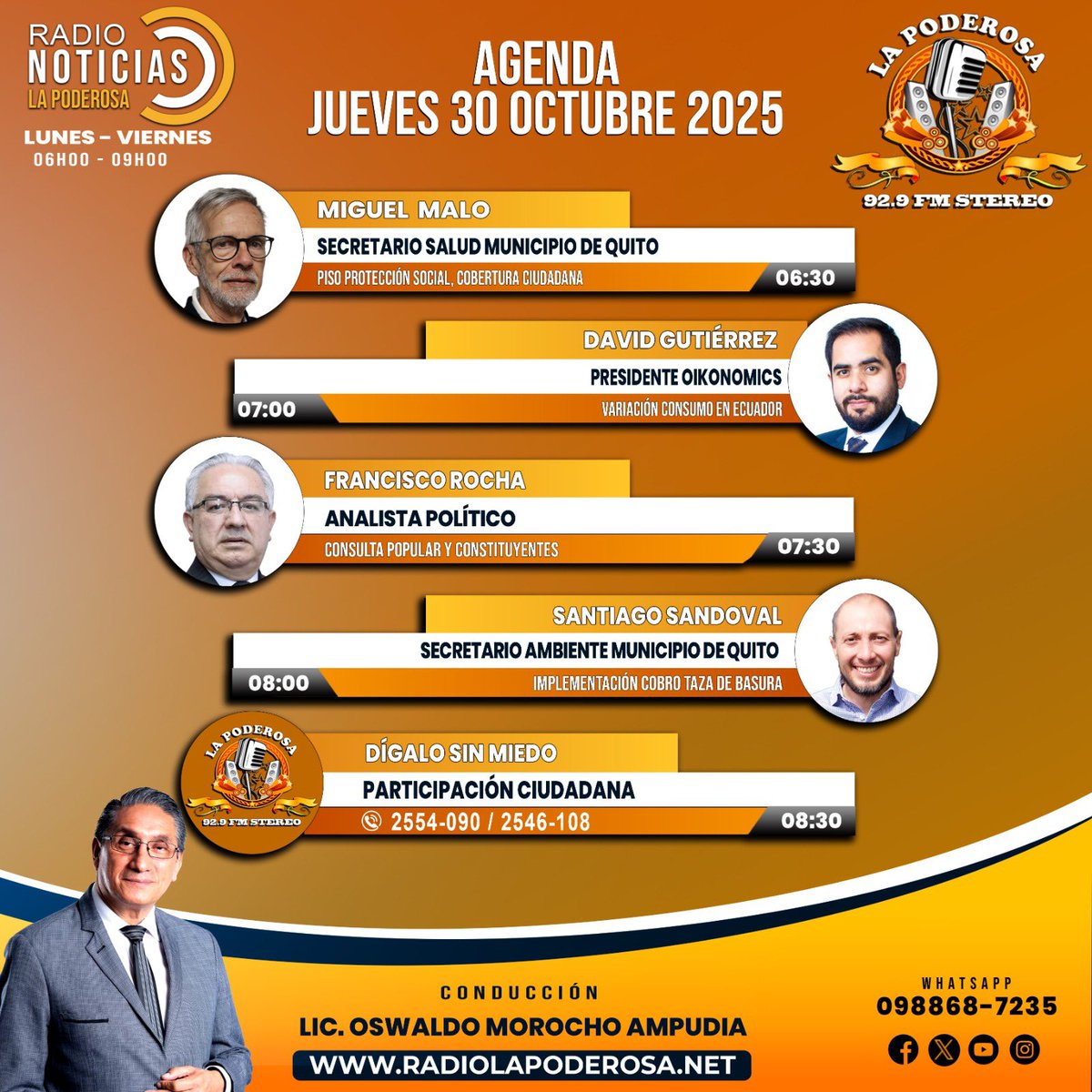 Agenda del Día
📅 Jueves 30 Octubre 2025
📻 92.9 FM ¡Sintonízanos en vivo!
🎥 Facebook Live
#RadioNoticias | #Noticiero | #Entrevistas 
<a href="/GaloWEnriquez1/">Galo W. Enriquez E.Mag.</a>