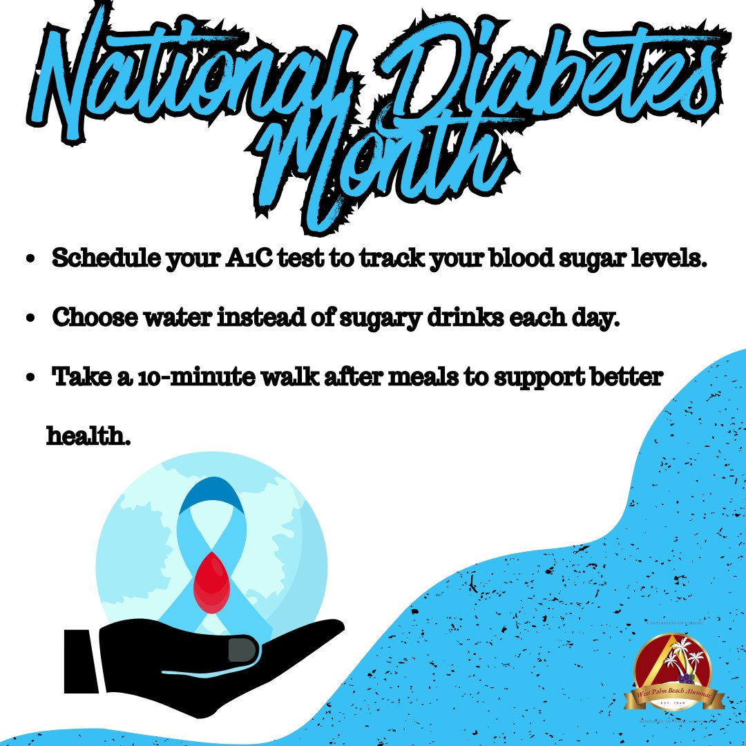 wpbdst's tweet image. November is National Diabetes Month. Diabetes affects millions of African Americans and often goes undetected. Knowing your A1C – a test that measures your average blood sugar over time – is an important step toward prevention and control.
#WPBDST #TakeFlight  #DiabetesAwareness