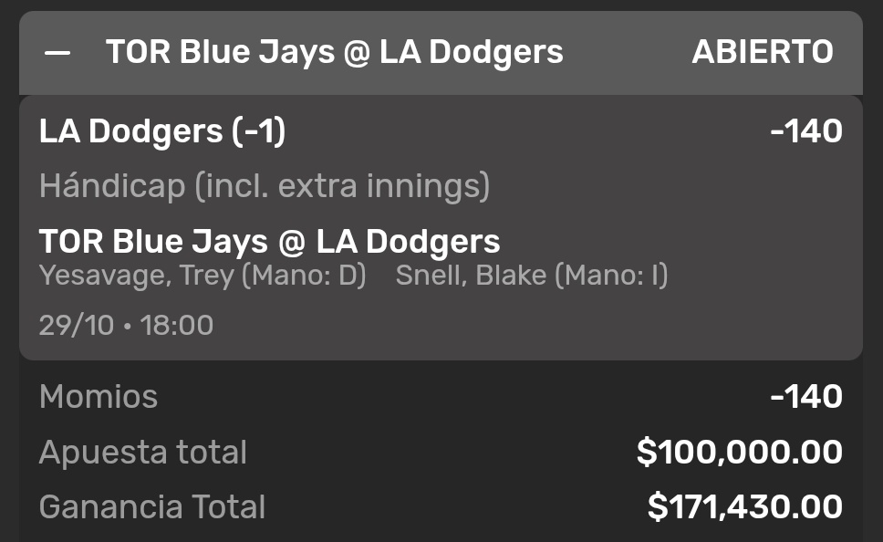 "APUESTA TUMBADA DOBLE" Y PARA QUE LES ARDA MAS EL CULITO EN ESTA SE VAN $15,000 ENTRE 5 GANADORES 
CUANDO APUESTAS DINERO REAL Y NO DEPENDES DE VENDER GRUPOS PARA COMER PUEDES HACER ESTE TIPO DE COSAS🤑
LIKE RT Y COMENTAR PARA PARTICIPAR ⚾️⚾️⚾️
#DODGERS #SERIEMUNDIAL #WANTITALL