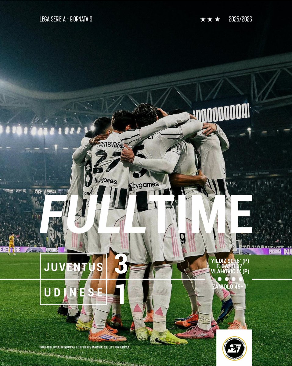 Tiga gol, dan tiga poin penting di kandang. 

Kerja bagus <a href="/juventus/">JuventusMD</a>! Lanjutkan pertandingan berikutnya. Forza Juve! 

Menang saja dulu terus biar mental terjaga sembari pelan-pelan benahi system permainan. 

#JuveUdinese