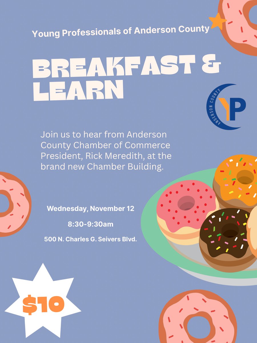ACChamberTN's tweet image. 🍩 Breakfast &amp;amp; Learn with YPAC! ☕️

Join the Young Professionals of Anderson County on Wednesday, November 12 from 8:30–9:30 AM at the brand new Anderson County Chamber Building!

We’ll be hearing from Rick Meredith, President of the Anderson County Chamber of Commerce, and