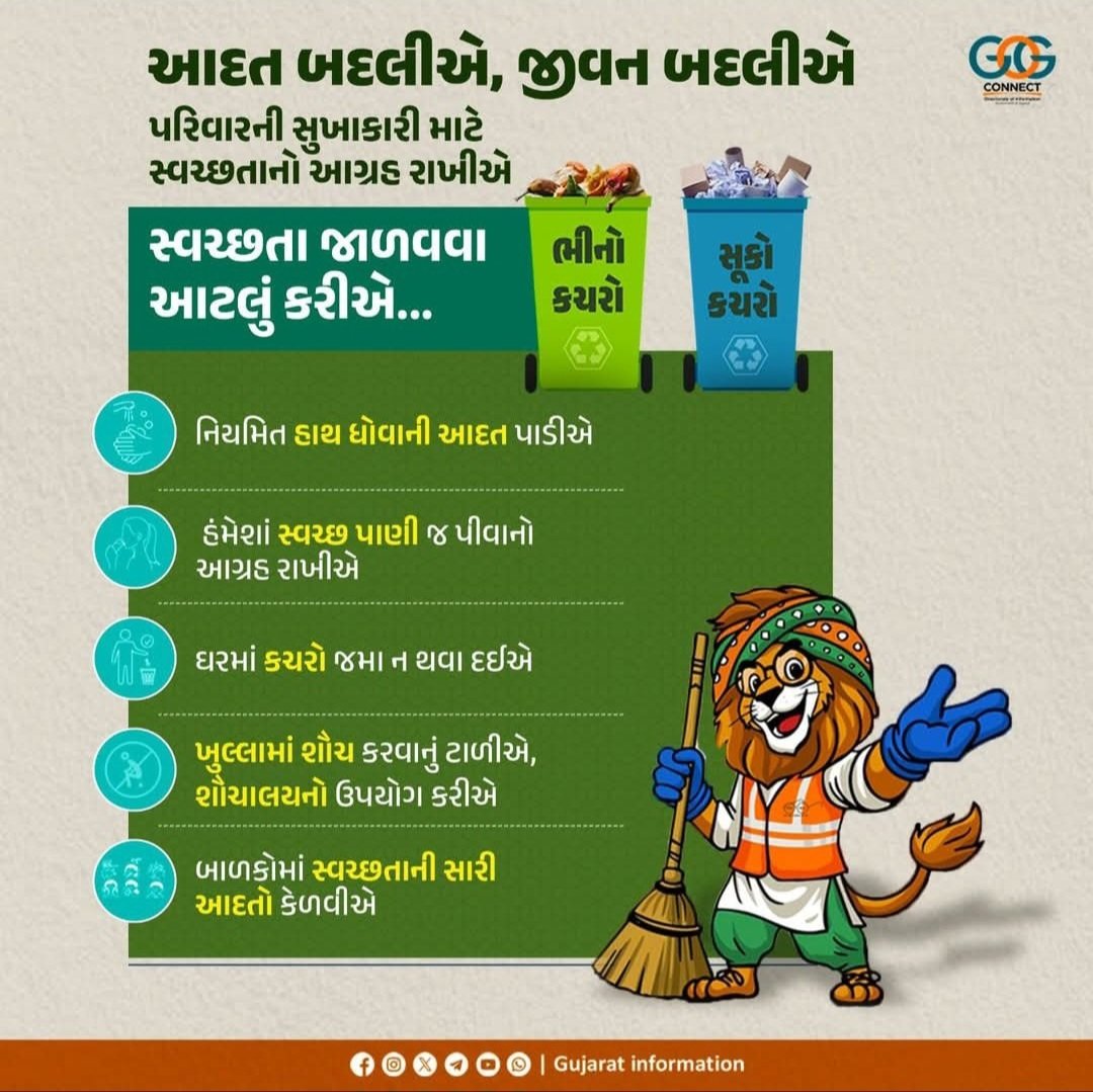 આદત બદલીએ જીવન બદલીએ, પરિવાર ની સુખાકારી માટે, સ્વચ્છતા નો આગ્રહ રાખીએ....