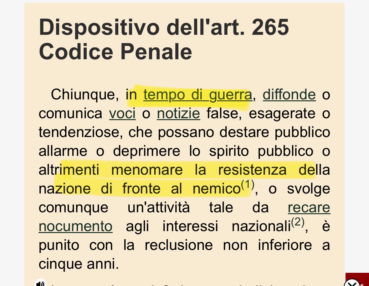 Pronto un ddl che modifica l’art. 265 cp, eliminando le parti evidenziate.
