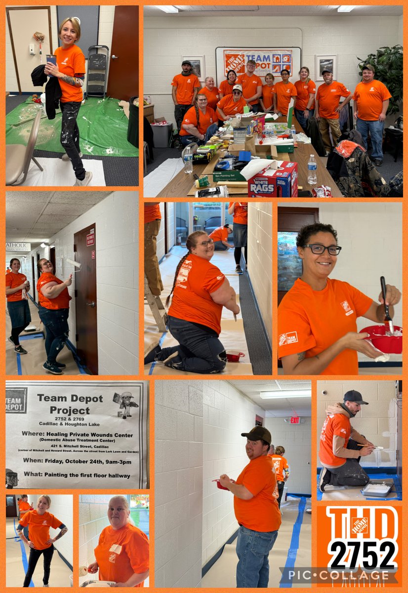 The Cadillac Home Depot along with the Houghton Lake Home Depot got together for a Team Depot Project painting the halls of the Healing Private Wounds Center.