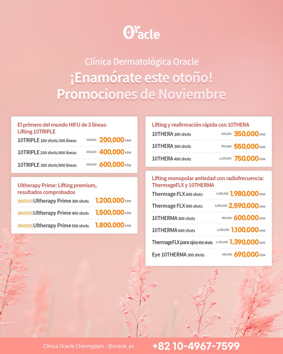 oracle_spain's tweet image. 💟 PROMOCIONES NOVIEMBRE 💟

☀️ En Clínica Oracle Dermatología tenemos el tratamiento ideal para ti✨

🏥  1F, Edificio Hanil, 612 Seolleung-ro, Gangnam-gu, Seúl

🌐 Hablamos español (con cita previa)
📩 DM para agendar
✅ Tax Refund para turistas

#clinicaoracle #skincarecoreano