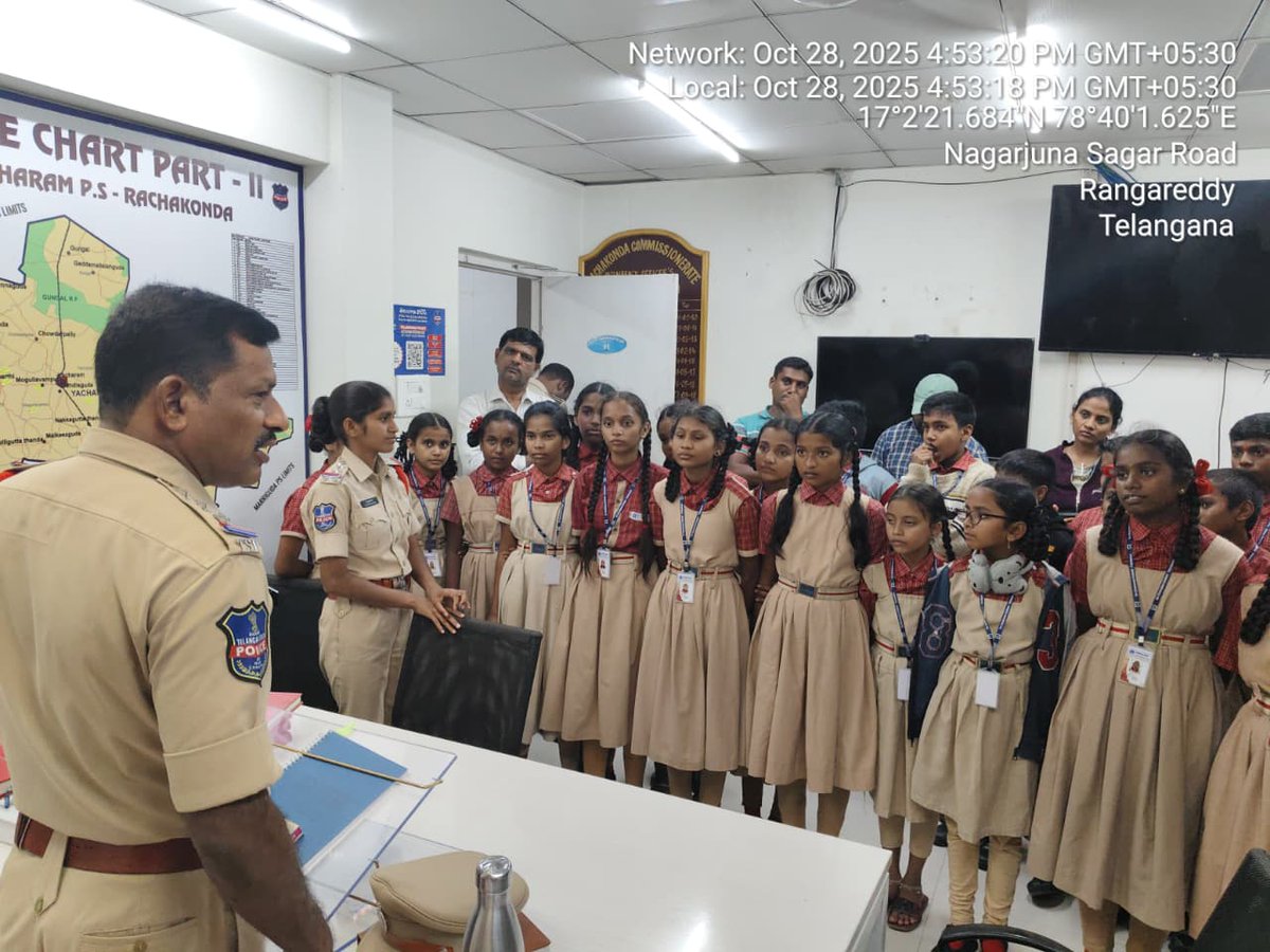 YacharamPS's tweet photo. In connection with Police Commemoration Day, Yacharam Police conducted an Open House at the Yacharam PS for Chaitanya School students. During the program, officers explained the various police station verticals and their functions, giving students an insight into police work. https://t.co/UacUAWlxUI