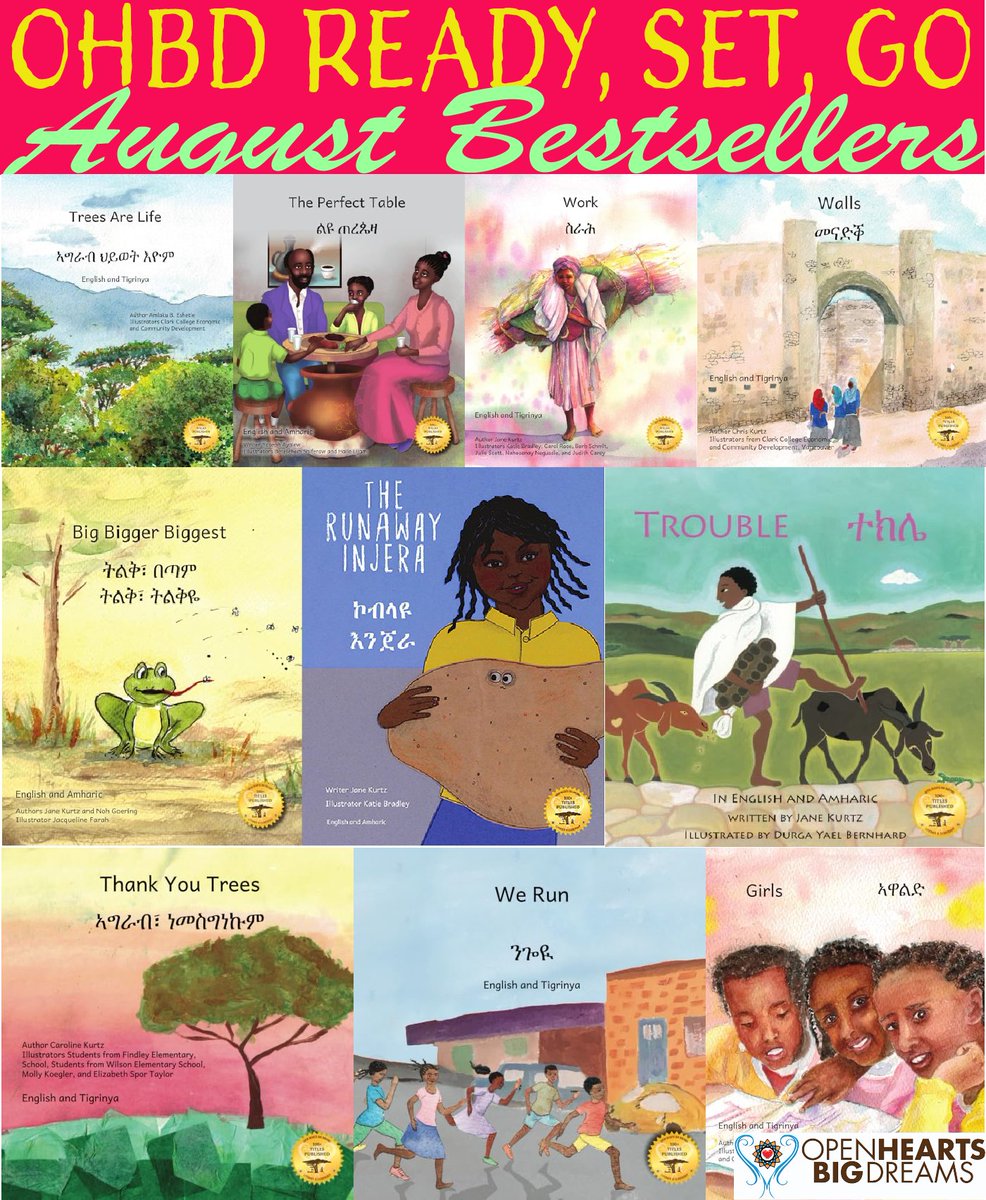 Sales surged in August for titles celebrating Ethiopian culture, architecture, and ecosystems, bumping some old favorites further down the list.

Trees are Life
The Perfect Table
Work
Walls
Big, Bigger, Biggest
The Runaway Injera
Trouble
Thank You Trees
We Run
Girls