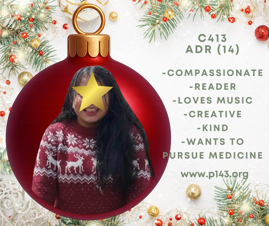 P143Org's tweet image. C413 ADR is full of life and curiosity. She loves music and even writes her own songs — a true creative at heart.

To learn more about ADR and see her sweet face, please register at:
 p143.org/pre-registrati…