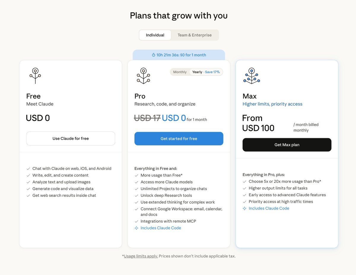 nipao's tweet image. 用自定义邮箱新注册Claude可免费获取一个月pro claude.com/offers/oct-202…