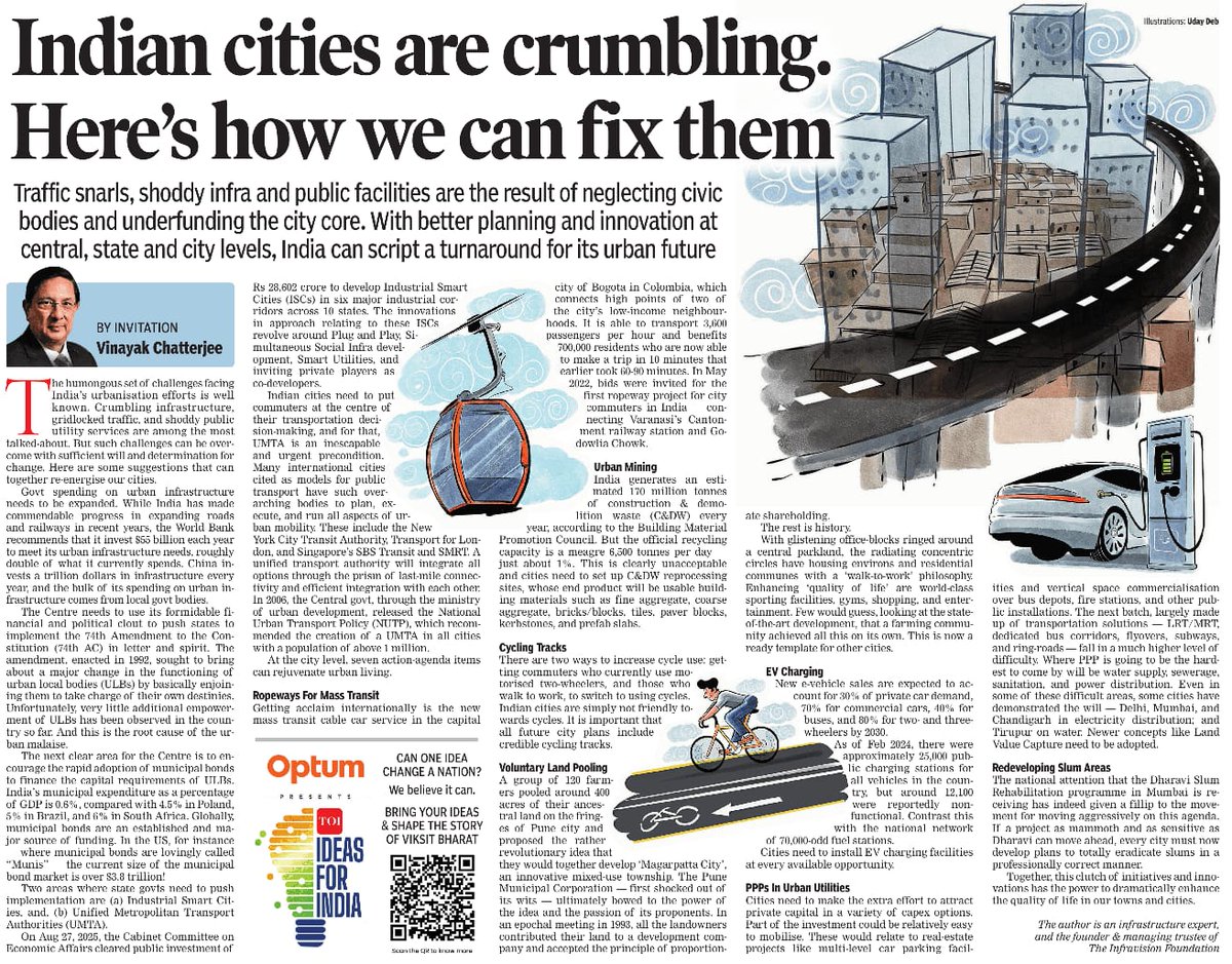 KIITSPP's tweet photo. Insightful piece by @Infra_VinayakCh on how better planning, innovation, and civic investment can reshape India's urban future. Sustainable, inclusive, and well-governed cities are key to India's progress. 
#AllThingsPolicy #PublicPolicy #KIITPublicPolicy https://t.co/2IV1EEJGV1