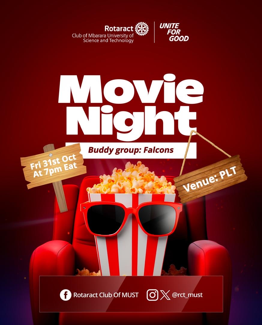 Get ready for a reel good time! 🍿🎬 Rotaract Club of MUST invites you to a Movie Night tomorrow at 7pm at PLT! 📺 Join us for a fun night with friends, popcorn, and a thrilling movie! 🎉 Don't miss out! See you there! 📍
