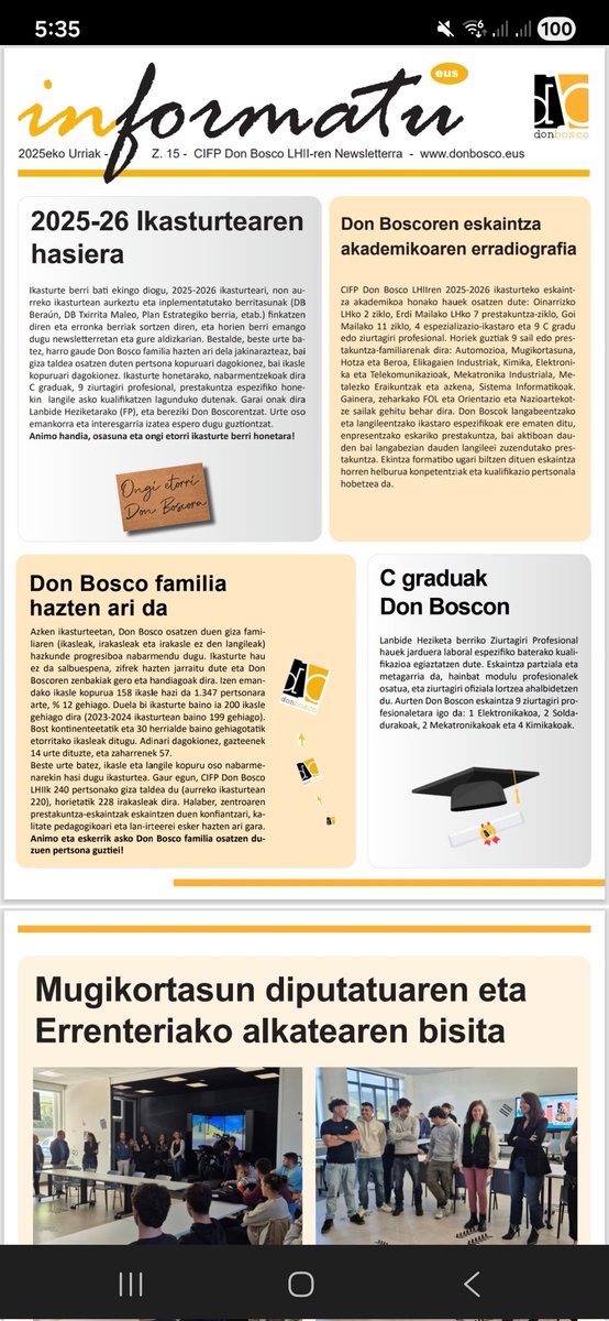 FPdonboscoLH's tweet image. 📰Gure &quot;Informatu&quot;newsletter berria hemen dago. 
Laister hasiko gara D.enok B.atera aldizkariarekin, abenduan ale oso berezia , 50.a 

#newsletter #Denokbatera #donbosco