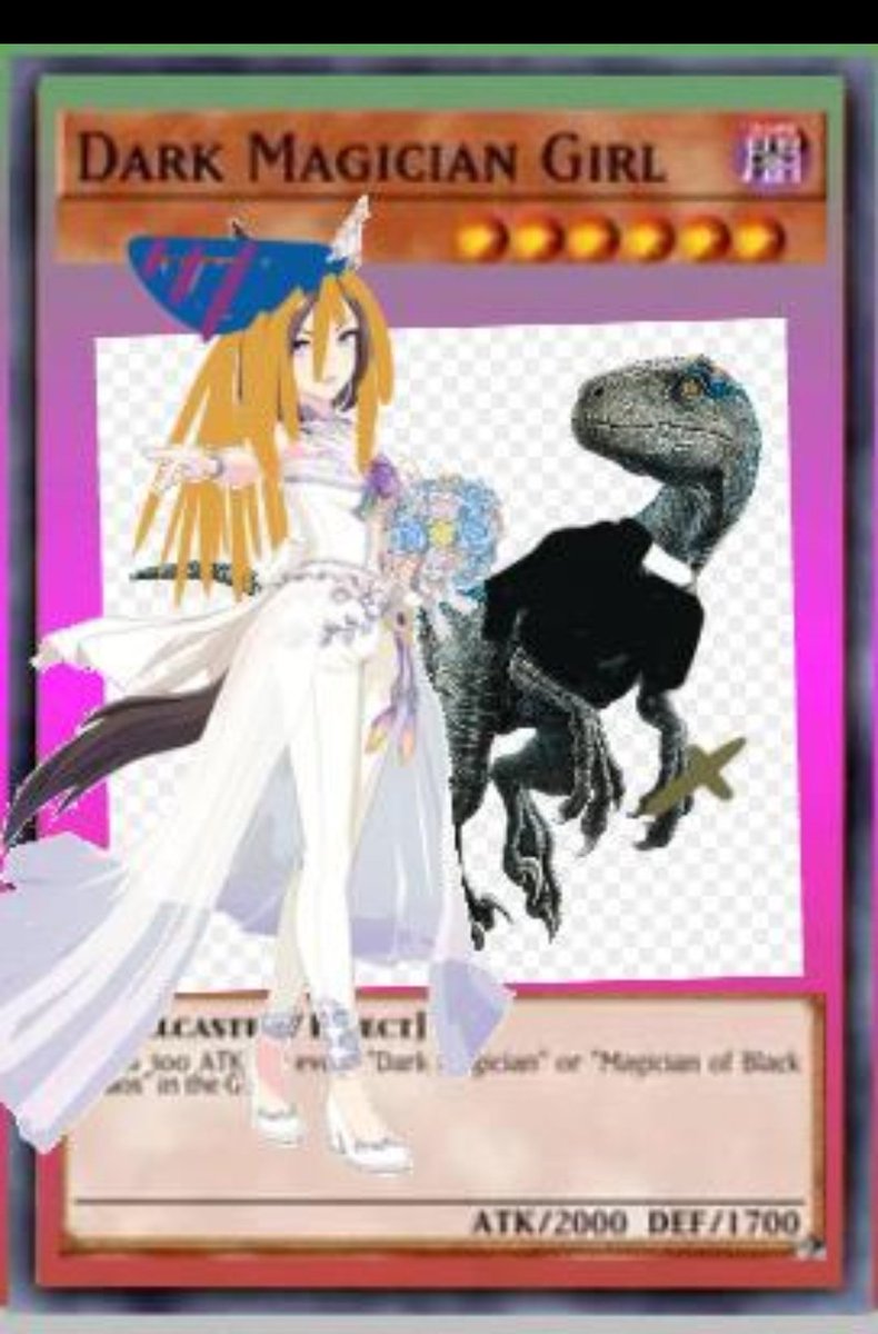Koiotsky's tweet photo. @MBTYuGiOh Dark Magician Girl, horse wedding edition. Includes Velocipastor as Priest. (We are not responsable for any bites or kicks) https://t.co/z2puEnGpms