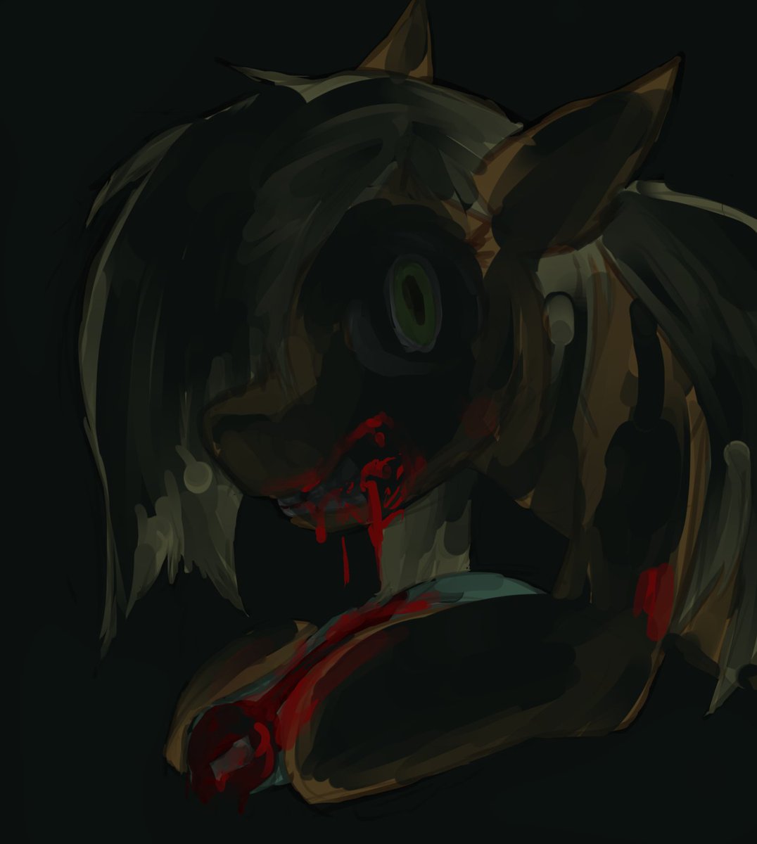 Applejack feasts.

October Subscriber vote result, that being a "spooky cannibal Applejack"
I think this is sufficiently spooky