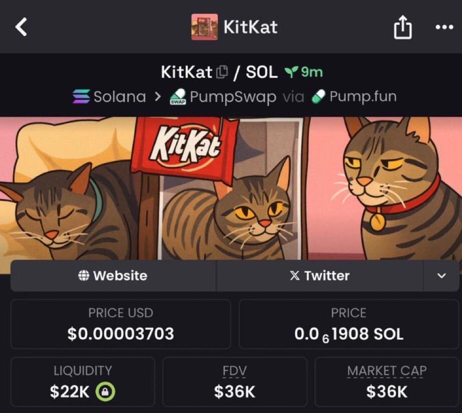 BullRunCaller's tweet photo. 💎 Early $KitKat meme call sent to my private TG at $36k MCAP!📊
Token: D11iMRogRadcfu3PSY3xbdc8RWRwq5HVXpxm8s2epump
#Earlycalls #MemeCoin #Cryptotrading #ALTCOINS https://t.co/l4f801ZmS8