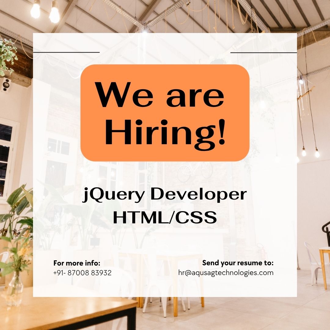 aqusag's tweet image. We’re #Hiring! 🚀
Looking for a talented jQuery Developer (HTML/CSS) to join our team.
💻 3+ yrs experience
🌐 Strong in DOM, AJAX & responsive design
📧 hr@aqusagtechnologies.com 
📞 +91- 8700883932 
🔗 aqusag.com/jobs/detail/jq…
#Jobs #FrontendDeveloper #jQuery #Hiring