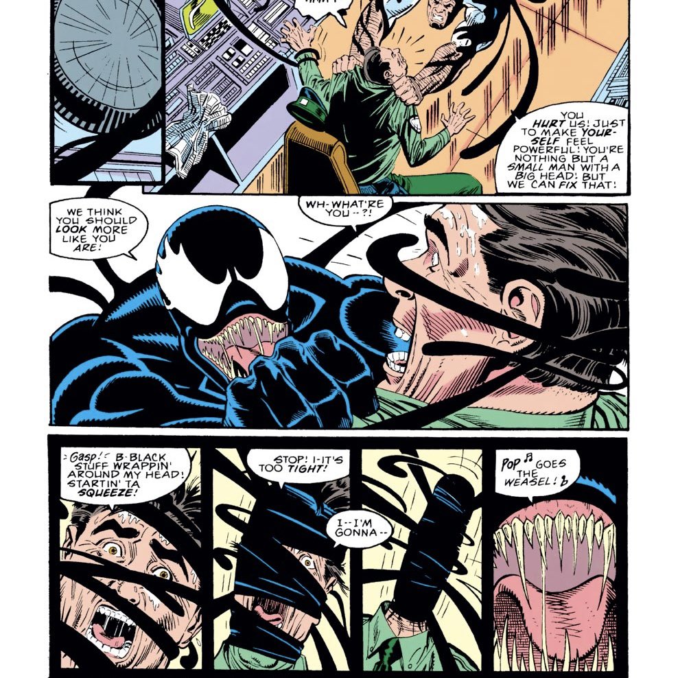 swordclash117's tweet photo. Venom’s whole thing as a villain and antihero has always been about acting out and letting loose in violent and sadistic ways using some sort of justification, and he likes it! Despite the fact that he’s a bloodthirsty murderer, he still believes he’s “on the side of the angels.” https://t.co/Tga9qjab6u