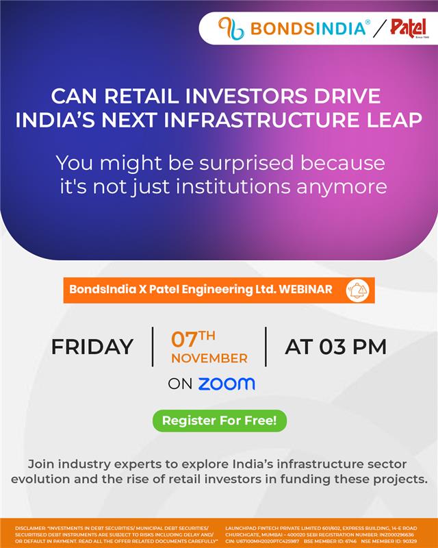 bondsindia's tweet photo. BondsIndia presents an exclusive webinar with Patel Engineering Ltd

Reserve Your Seat Today

Friday 07th Nov 2025

03:00 PM IST

https://t.co/79uS93959W

#bondsindia https://t.co/N7s5zqNXdb