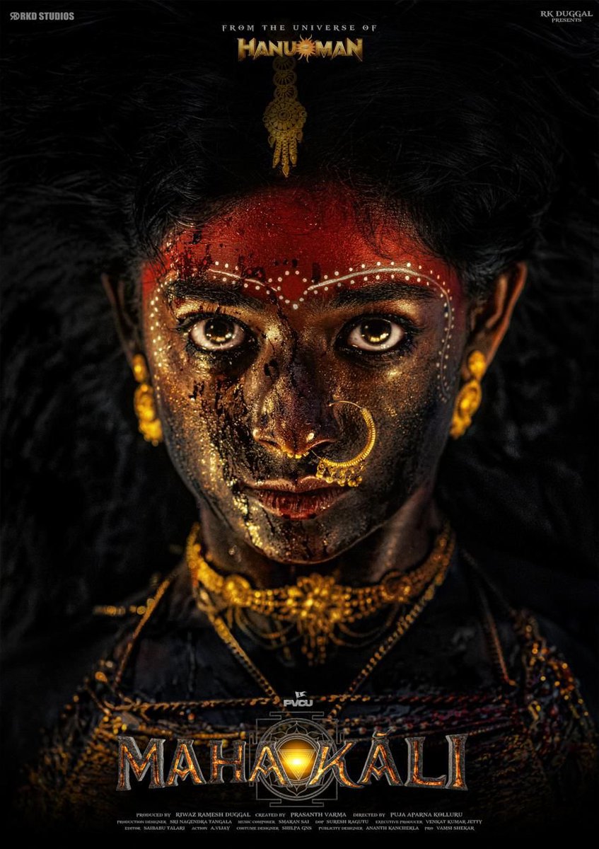 BheeshmaTalks's tweet photo. #PrasanthVarma and #RKDStudios present #BhoomiShetty as #Mahakali, the fierce new face of the PVCU. Over 50% shot, the film promises a divine, high-budget spectacle rooted in mythology. Directed by #PujaKolluru, Mahakali marks the next powerful chapter in Prasanth Varma’s superhero universe.