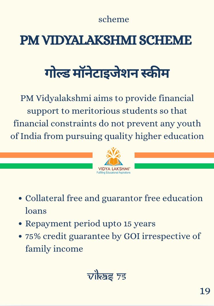 SujeetKOfficial's tweet image. #KnowYourScheme

#PMVidyalakshmi Scheme provides collateral-free, guarantor-free education loans to meritorious students pursuing higher studies. PM Vidyalakshmi aims to provide financial support to meritorious students so that financial constraints do not prevent any youth of…