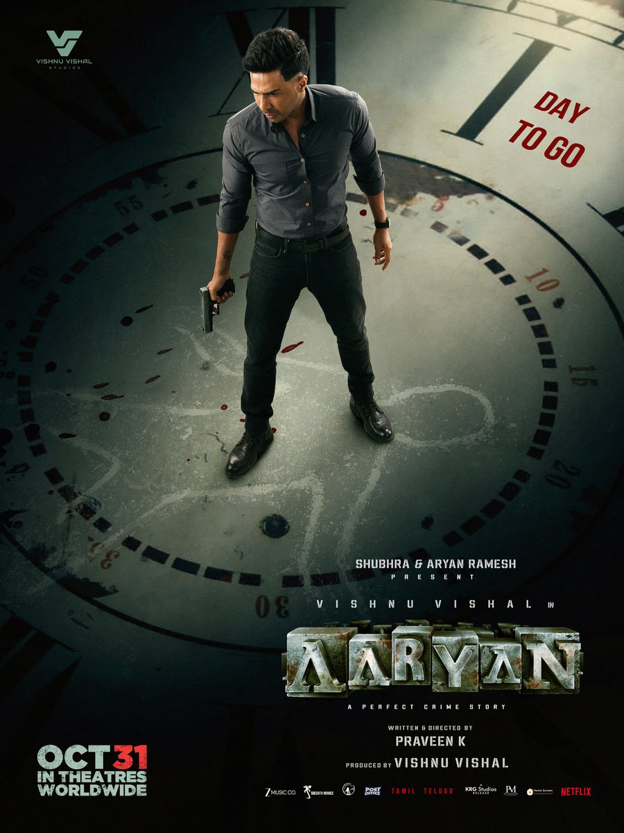 Just ONE day to go before the mystery begins 💥

#Aaryan - hitting the screens worldwide tomorrow. Book your tickets now and step into the experience!

<a href="/TheVishnuVishal/">VISHNU VISHAL - VV</a> <a href="/VVStudioz/">Vishnu Vishal Studioz</a> <a href="/adamworx/">Praveen K</a> <a href="/selvaraghavan/">selvaraghavan</a> <a href="/ShraddhaSrinath/">Shraddha Srinath</a> <a href="/Maanasa_chou/">Cherukuri Maanasa choudhary</a> <a href="/GhibranVaibodha/">Ghibran Vaibodha</a> <a href="/dop_harish/">Harish Kannan</a> <a href="/Sanlokesh/">Sanlokesh Editor</a>