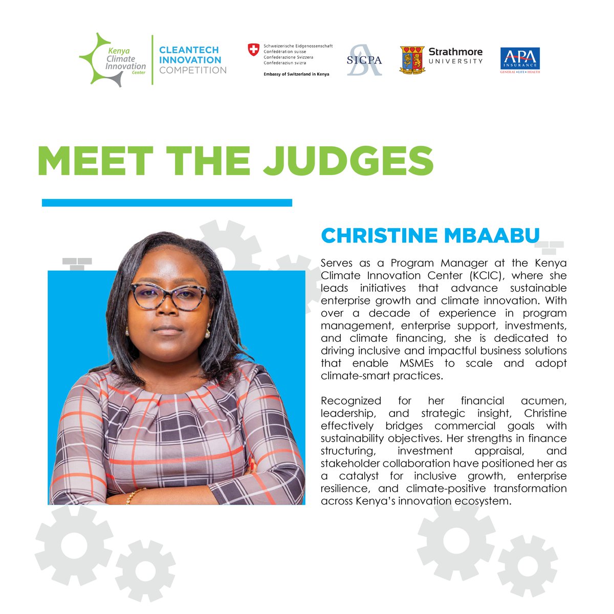 KenyaCIC's tweet photo. The #CleantechInnovationCompetition2025 finals are happening today at The Edge Convention Centre, Nairobi! We’re excited to introduce the panel of distinguished judges who will be evaluating the Top 6 finalists and their transformative cleantech innovations https://t.co/umKoealUBG