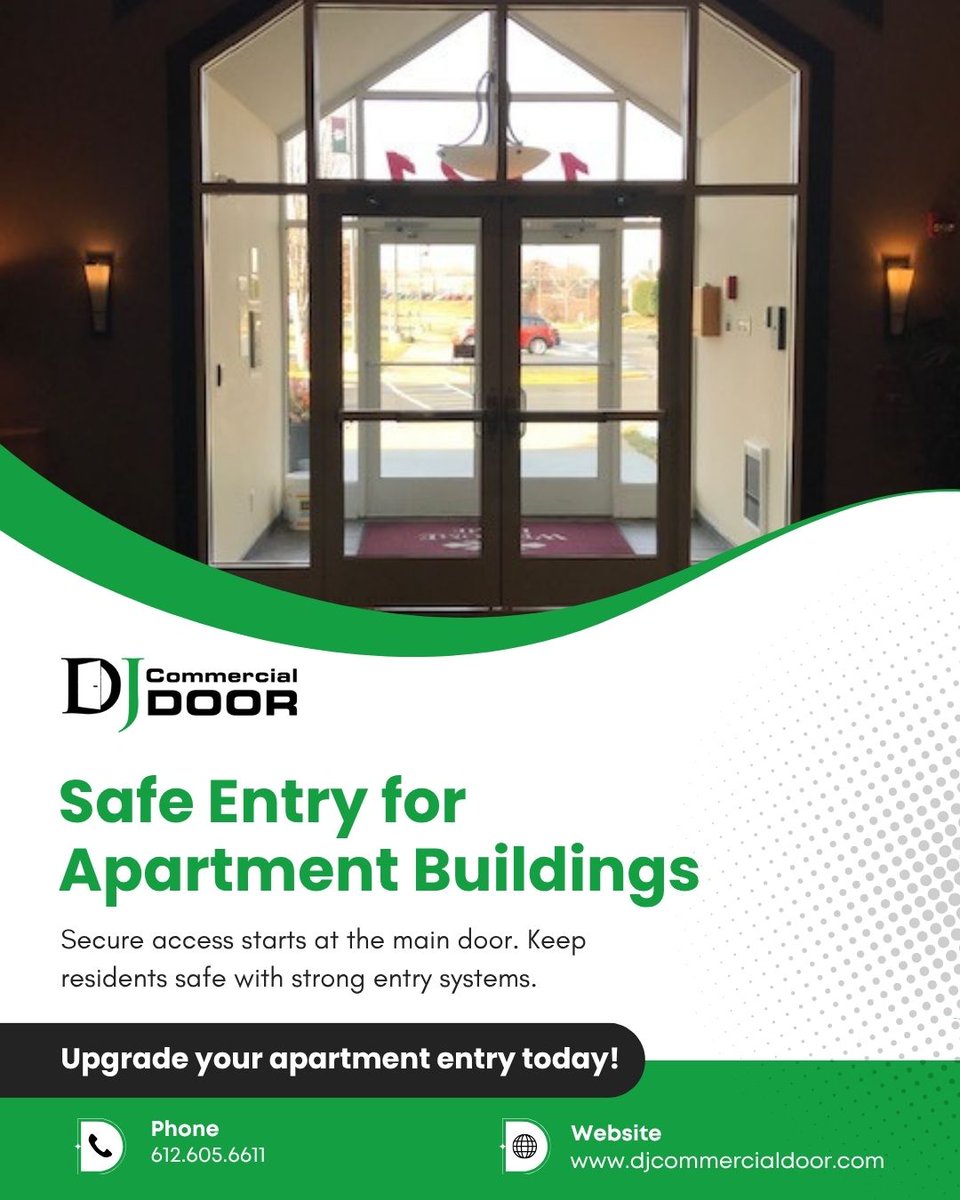 djcommercialdor's tweet image. 🚪 Secure. Reliable. Modern.
Protect your residents with DJ Commercial Door’s advanced entry systems — designed for safety, strength, and peace of mind.

📞 612.605.6611
🌐 djcommercialdoor.com

#CommercialDoors #BuildingSecurity #ApartmentSafety #SmartEntry #AccessControl