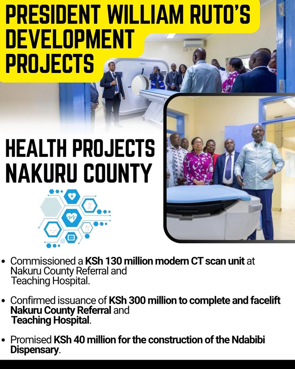 With a KSh 300 million boost to the Nakuru County Referral and Teaching Hospital, President Ruto is ensuring completion of the facility’s facelift to meet top-tier regional healthcare standards.
#MaendeleoNaRuto Baringo And Nakuru Rising Hustler Nation Strong