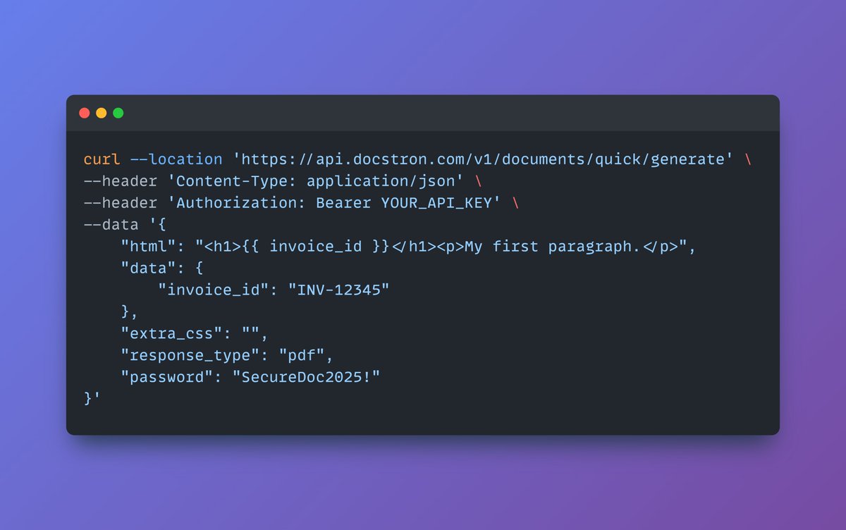 ChethanaMPerera's tweet photo. Added a new parameter to Docstron’s Quick Generate API ⚙️
You can now set a password for generated PDFs 🔒
Perfect for securing invoices, reports, or any sensitive docs.
Docs 👉 https://t.co/TL1K04Dccn
#BuildInPublic #SaaSDevelopers #SaaSFounders https://t.co/6oCpRvV8v6