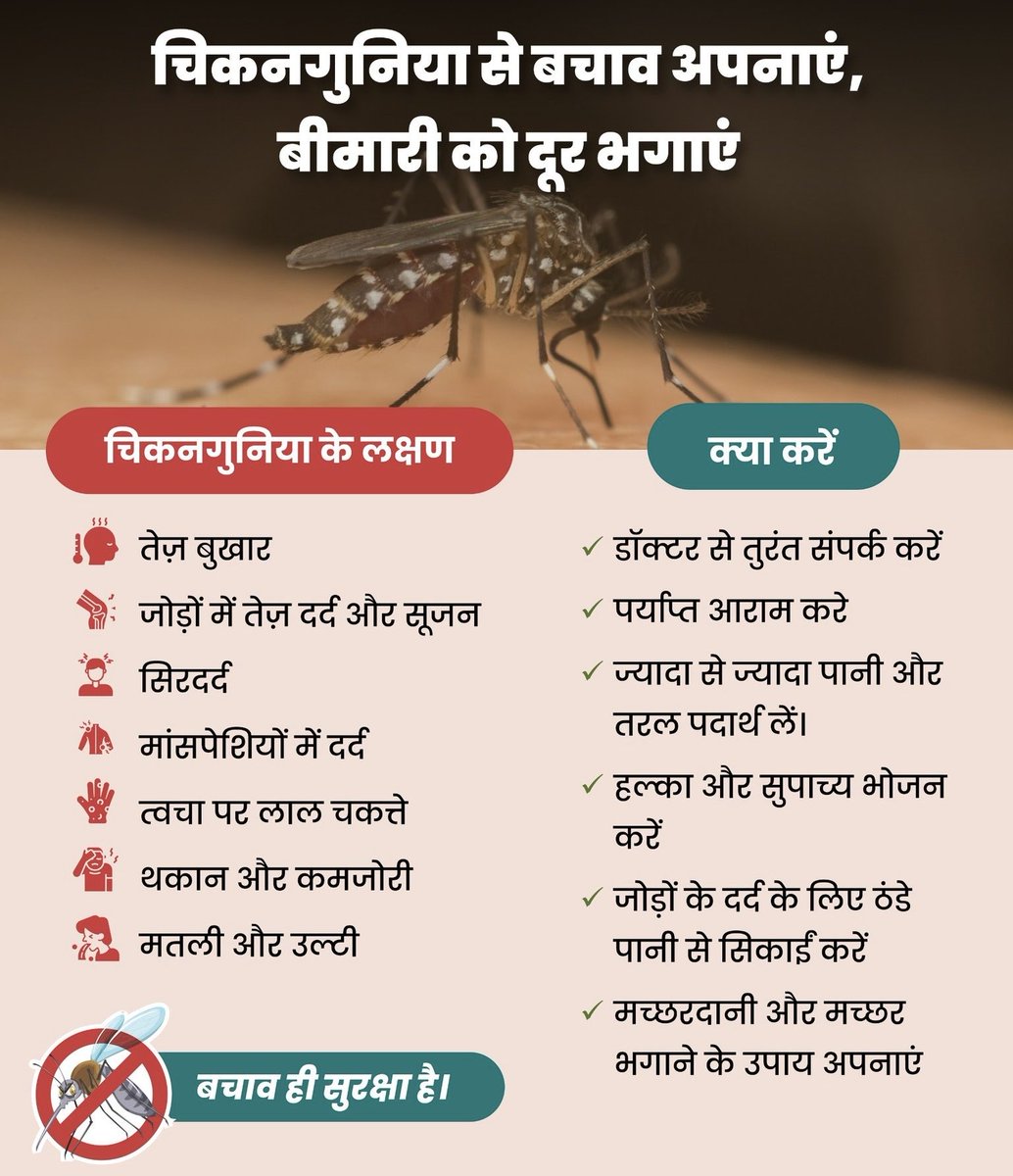 doc_ashish23's tweet image. बदलते मौसम में मच्छरों का खतरा बढ़ जाता है! 🦟एडीज़ मच्छर के काटने से चिकनगुनिया जैसी वायरल बीमारी हो सकती है। 🤒 थोड़ी सी सावधानी अपनाकर आप अपने आपको और परिवार को सुरक्षित रख सकते हैं। 
🏡।
Chikungunya | Prevention | Health | MosquitoSafety | Awareness