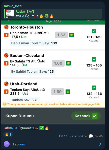 raskolnikovrmn's tweet photo. #NBA 🇺🇸🏀 Üçlümüz 3.89 ✅
🇺🇸 Chicago HTFT 2/1 5.21 ✅
Nokta atışı Tercihler @OrkunSansBayi Bayi grubunda 
devam ediyor sallama değil hepsi analiz eseridir 🎯
Futbol ⚽️dan sonra artık Baskette 🏀de #Rasko yazar onlar oynar ✅
👉https://t.co/oNFzC74qY9 ✍️ https://t.co/kdmxG849Hl