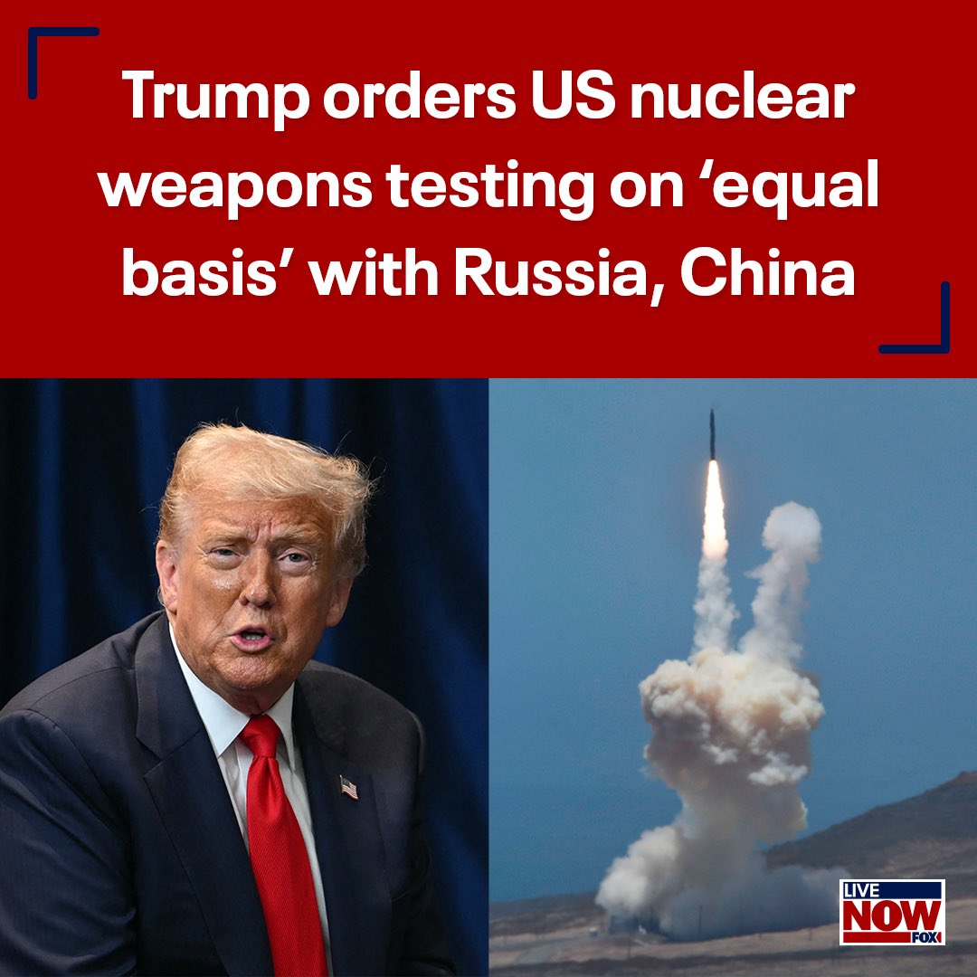 President Donald Trump said he has instructed the Pentagon to immediately begin testing nuclear weapons “on an equal basis” with Russia and China.