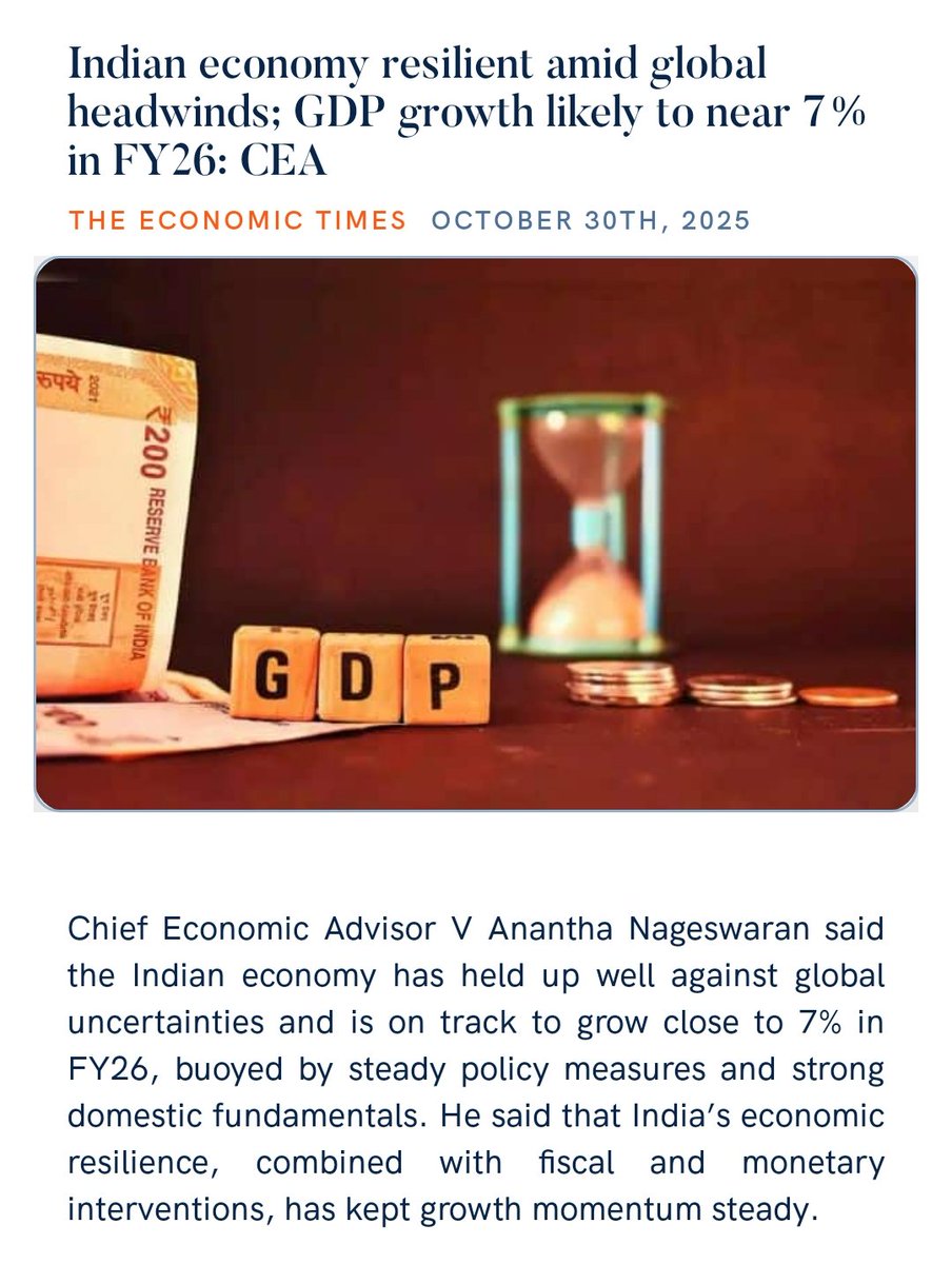 HulikkalR's tweet photo. Indian economy resilient amid global headwinds; GDP growth likely to near 7% in FY26: CEA
https://t.co/XNe5t1aZOA via NaMo App https://t.co/WQOg4Ty4JO
