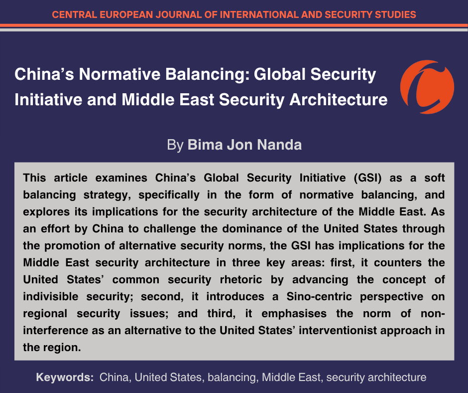 CEJISS's tweet photo. 🆕research article
✏️ China’s Normative Balancing: Global Security Initiative and Middle East Security Architecture 
🎓Bima Jon Nanda
📖https://t.co/qQfyC14QUv https://t.co/1FMzY7g7ZC