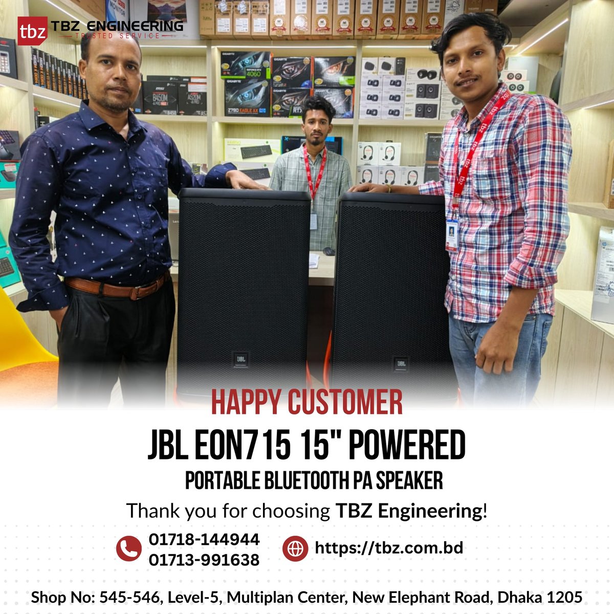 TBZEngineering's tweet image. Another happy customer with the JBL EON715 15&quot; Powered Portable Bluetooth PA Speaker 🎶
📞 Contact TBZ Engineering today — we’ll help you find the perfect setup for your events, studio, or live performances. @JBLaudio 
#JBL #JBLEON715 #BluetoothPASpeaker #PASystem #TBZEngineering